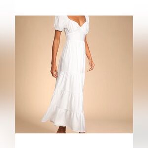 Lulu’s La Vita Bella White Puff Sleeve Maxi Dress